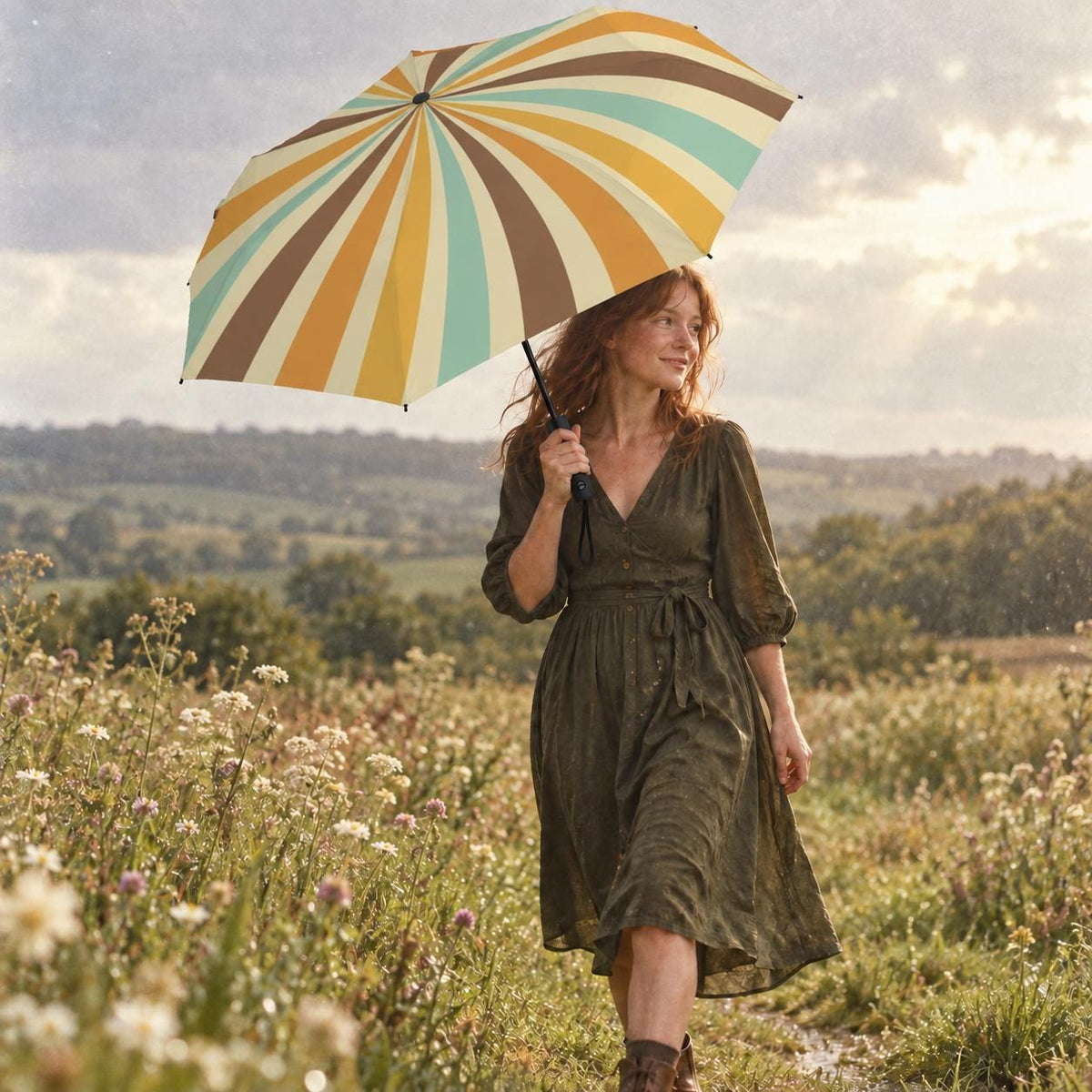 Retro Folding Umbrella, Compact Automatic Open and Close, Vintage Inspired Rain Accessory