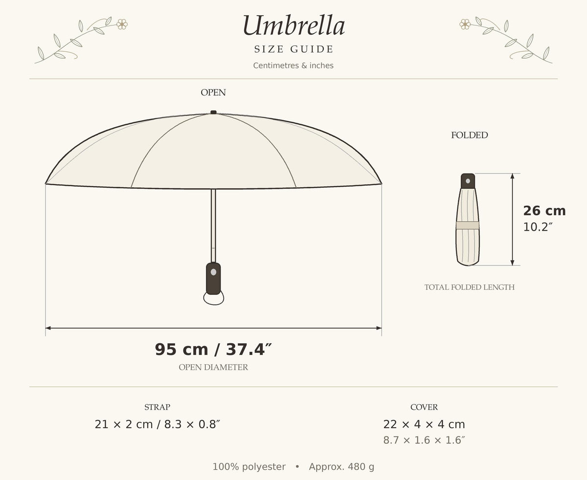 Retro Gingham Folding Umbrella, Automatic Open/Close, Compact Travel Accessory - Brown