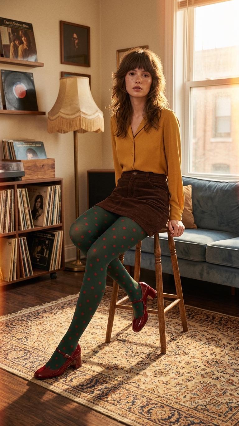 Retro Patterned Tights 2-Pack, Mix and Match Designs, Lightweight Stretch Hosiery