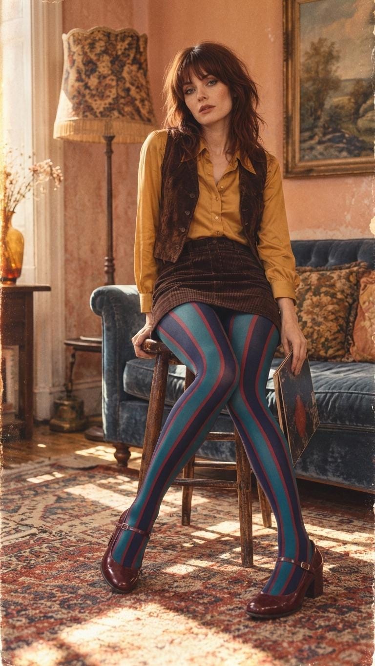 Retro Patterned Tights 2-Pack, Mix and Match Designs, Lightweight Stretch Hosiery