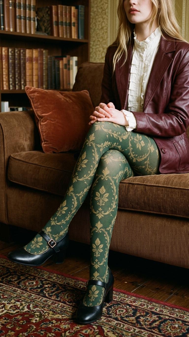 Dark Academia Retro Patterned Tights 2-Pack, Mix and Match Designs, Lightweight Stretch Hosiery