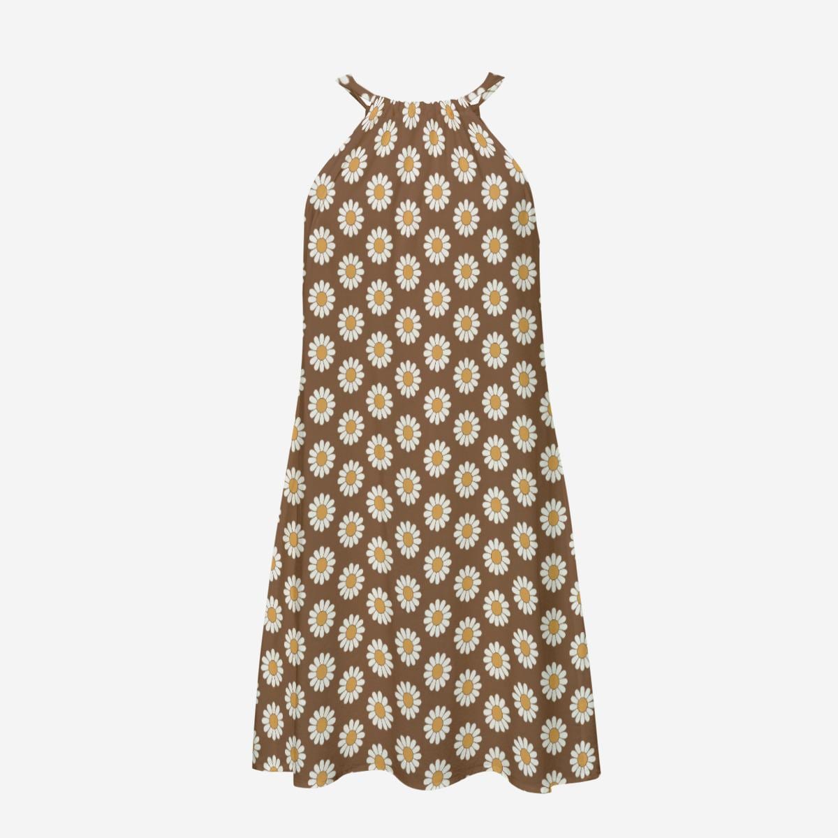 Retro Halter Beach Dress, Lightweight Rayon Summer Cover-Up Mini Dress - Vintage Florals