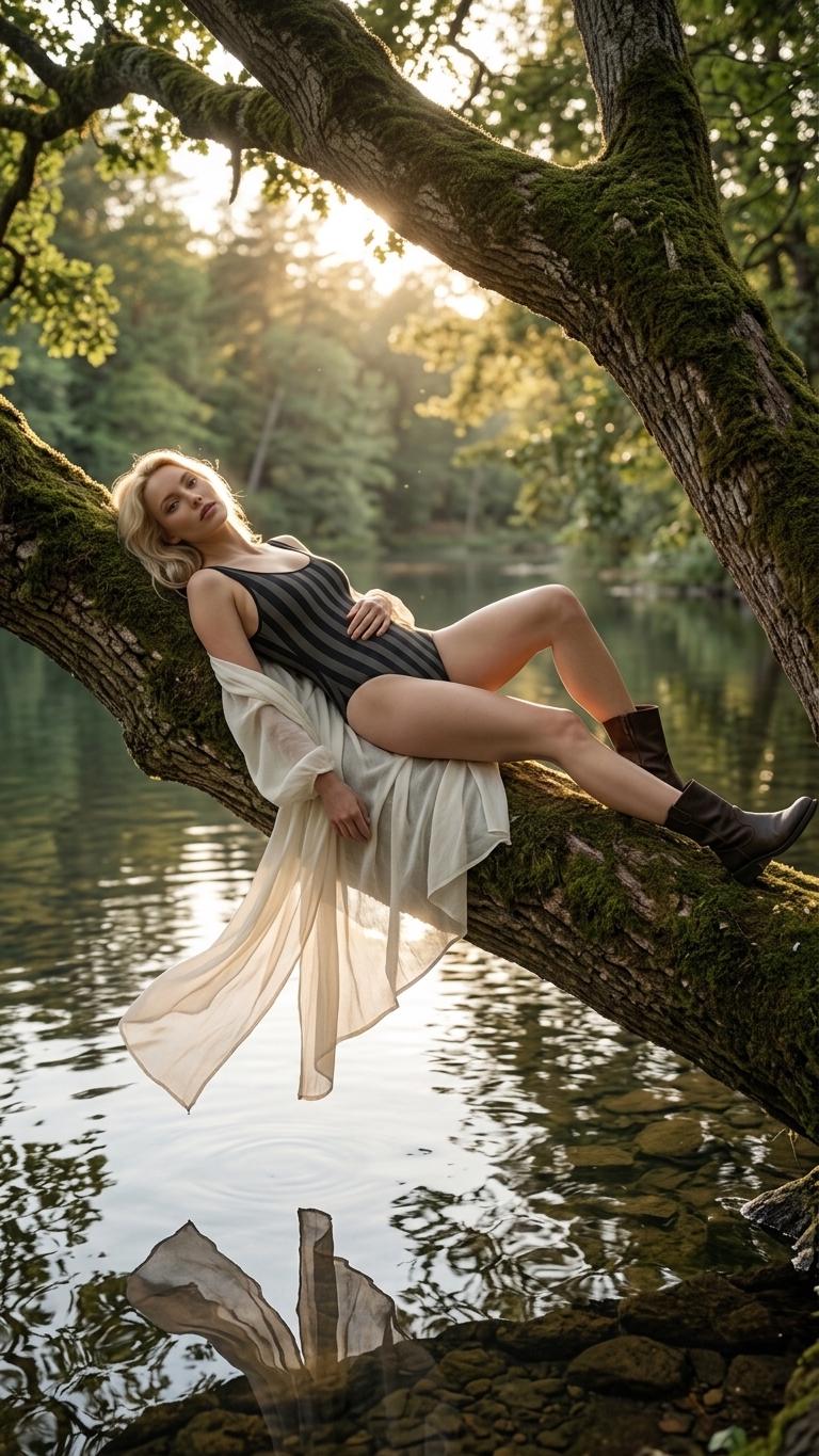 Country Chic Retro Charcoal Striped One-Piece Swimsuit - Cottagecore Tank-Style Active Bathing Suit