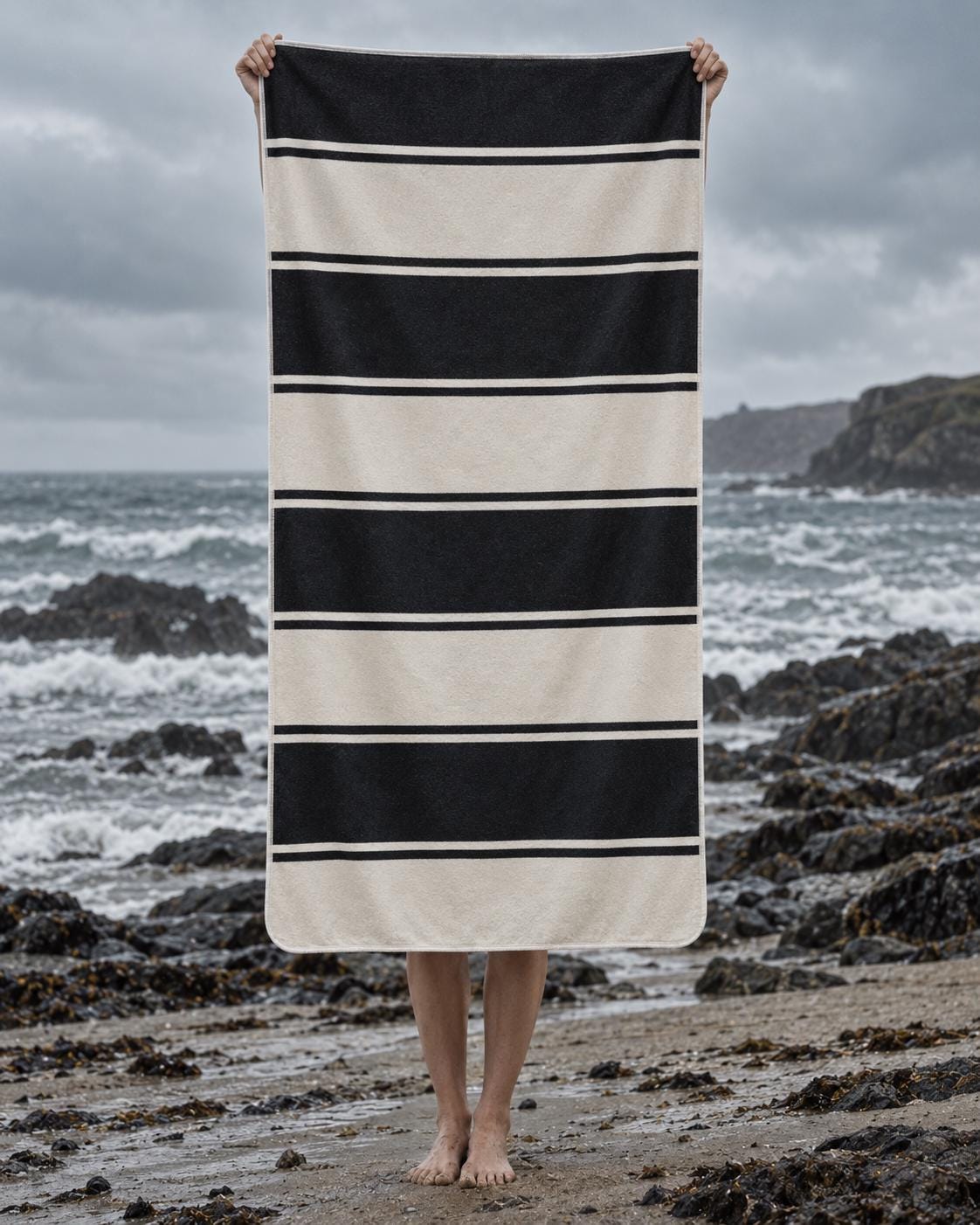 Retro Monochromatic Black Beach Towel, Large Vintage-Style Polyester Quick-Dry Terry Pool Towel, Various Designs