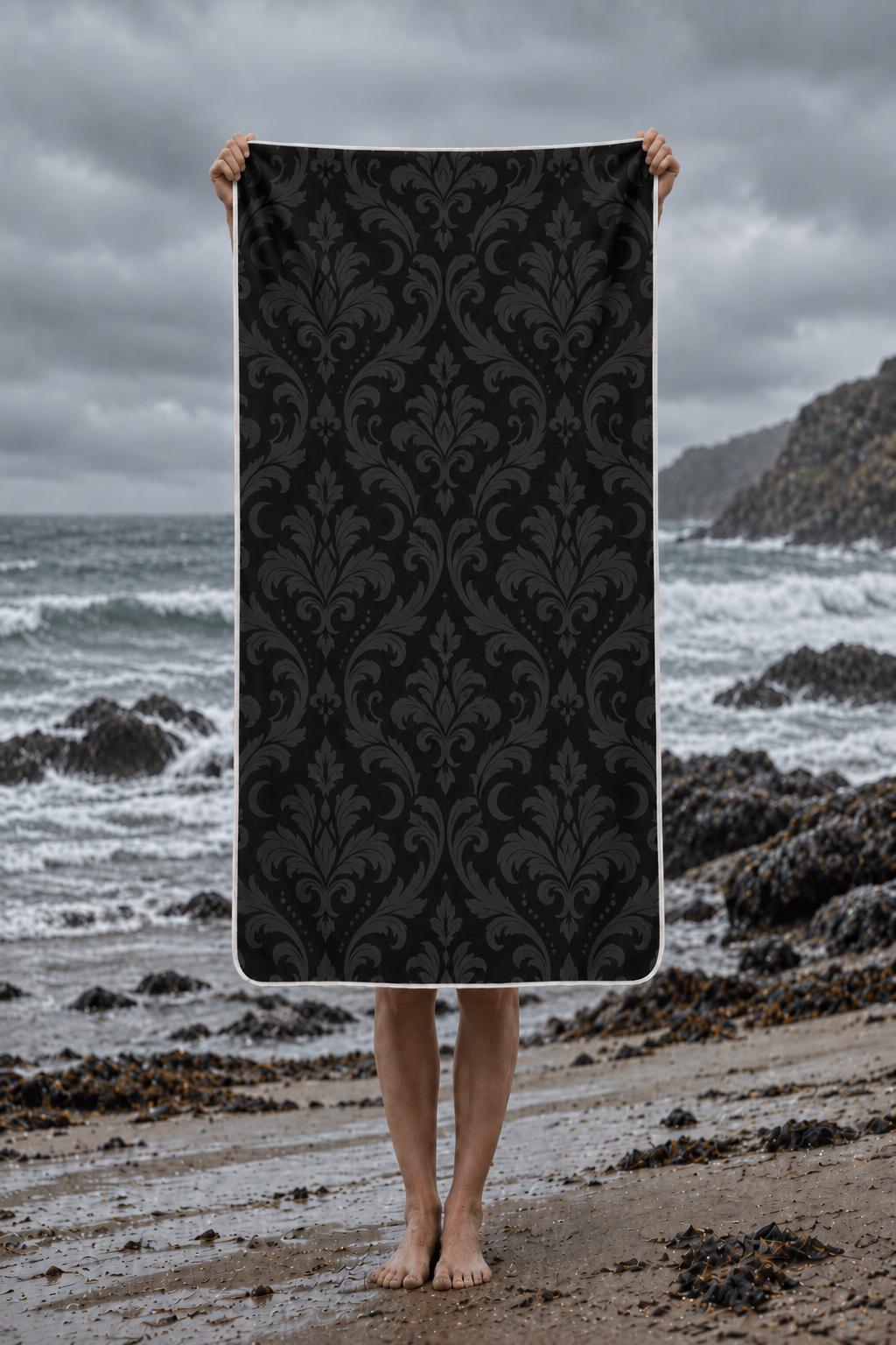 Retro Monochromatic Black Beach Towel, Large Vintage-Style Polyester Quick-Dry Terry Pool Towel, Various Designs