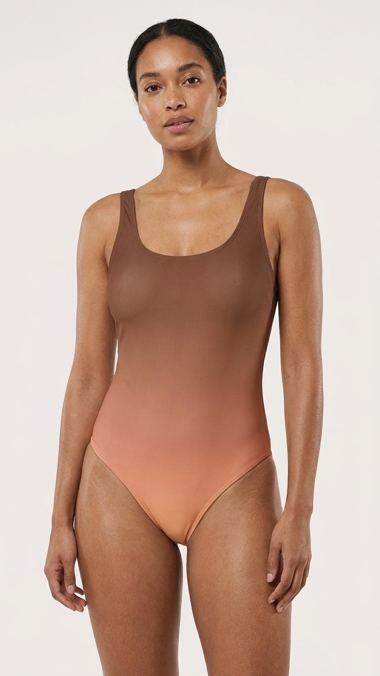 Women's Ombre One-Piece Swimsuit | Gradient Boho Bathing Suit | Retro Beach Swimwear | Brown & Peach