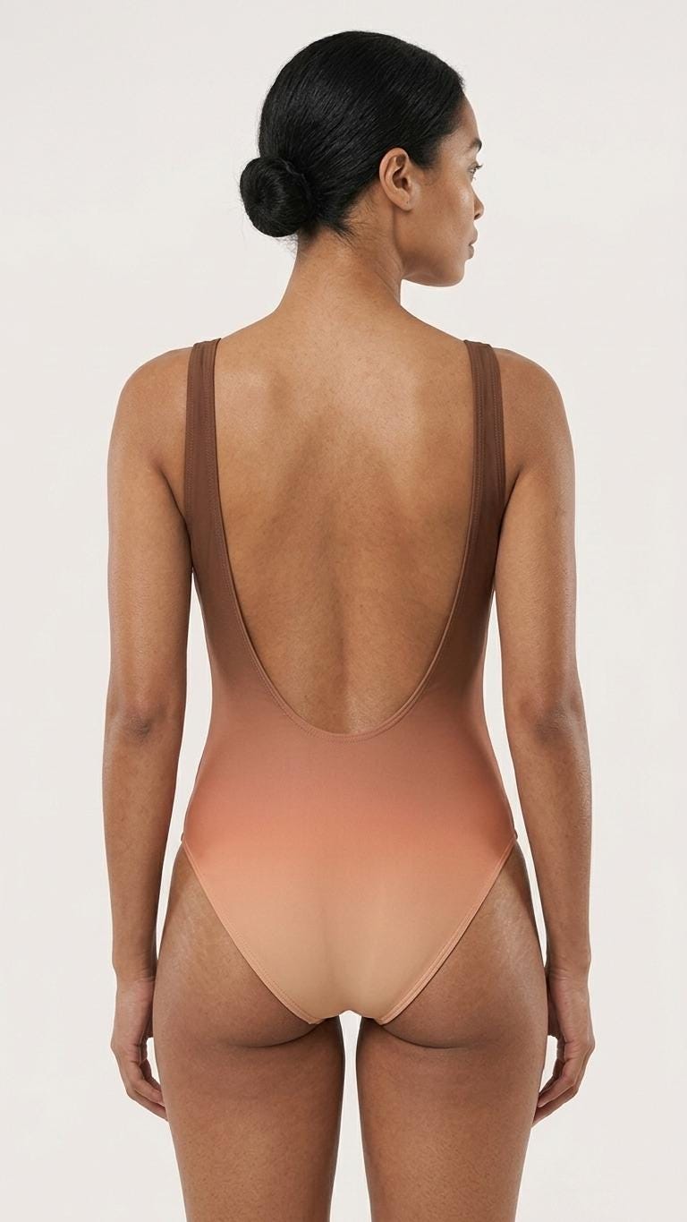 Women's Ombre One-Piece Swimsuit | Gradient Boho Bathing Suit | Retro Beach Swimwear | Brown & Peach