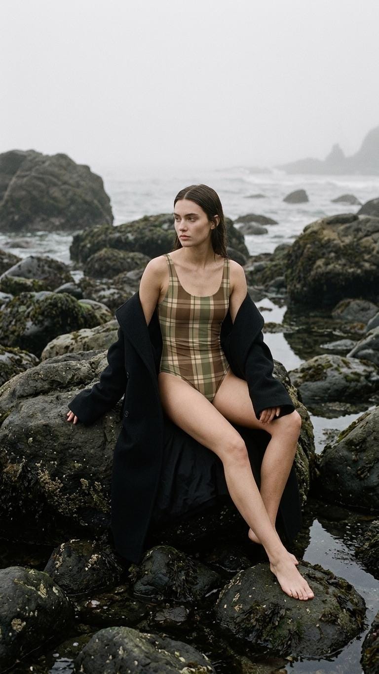Open-Back One-Piece Swimsuit | Women's Bathing Suit | Fall Lakehouse Retro Swimwear | Dark Academia Plaid