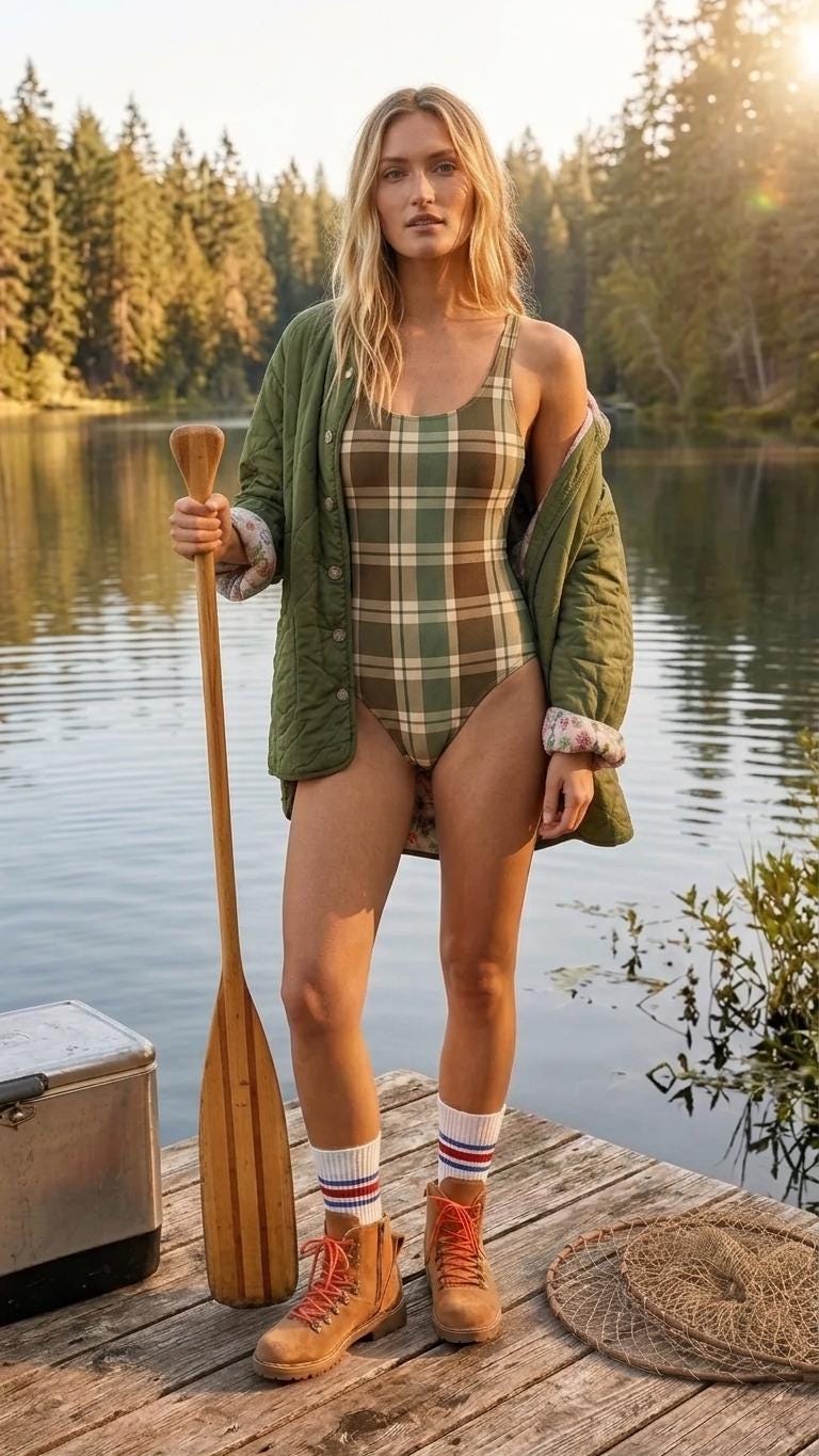 Open-Back One-Piece Swimsuit | Women's Bathing Suit | Fall Lakehouse Retro Swimwear | Dark Academia Plaid