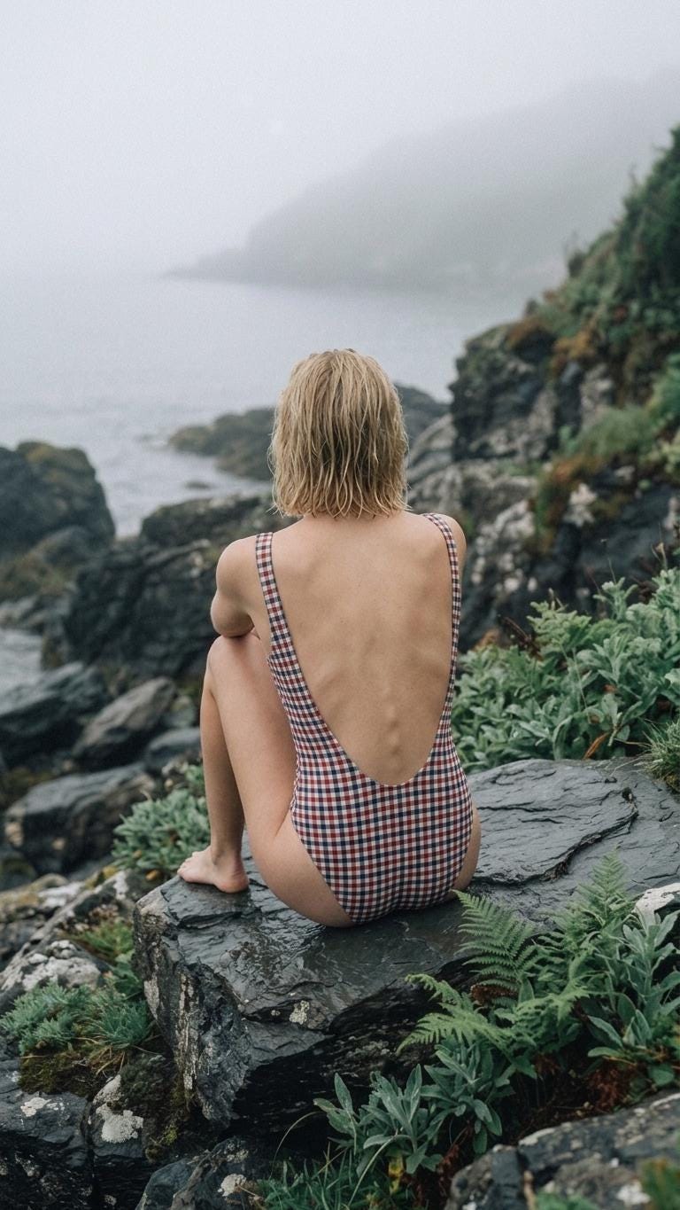 Open-Back One-Piece Swimsuit | Women's Bathing Suit | Fall Lakehouse Retro Swimwear | Traditional Gingham