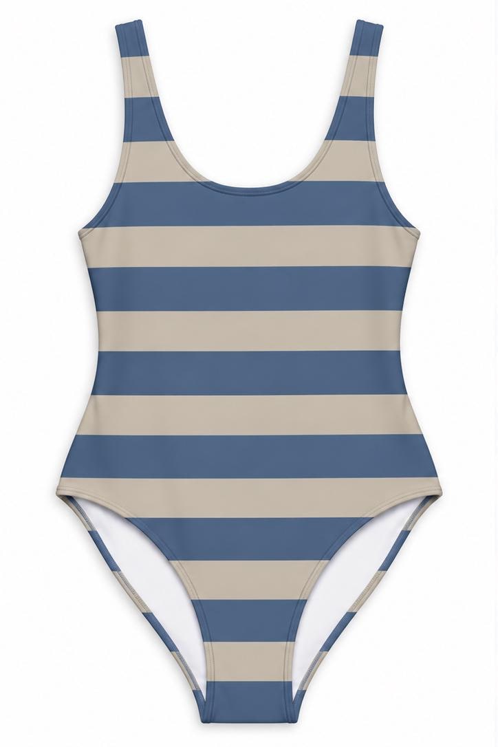 Open-Back One-Piece Swimsuit | Women's Bathing Suit | Fall Lakehouse Retro Swimwear | Blue & Slate