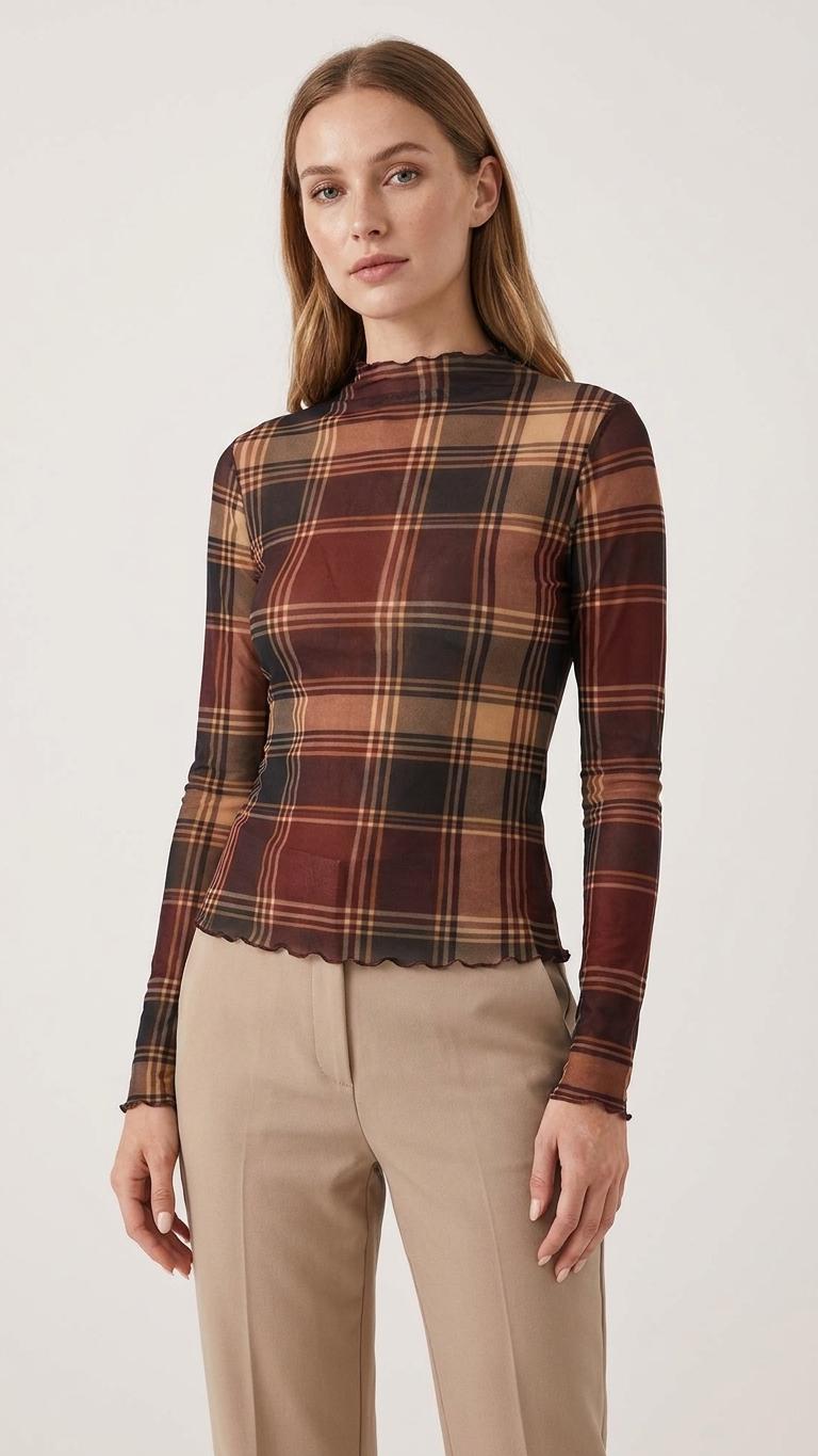 Y2K Women’s Retro Mesh Top, Sheer Long-Sleeve Shirt, Vintage-Inspired Statement Tee - Dark Academia Styles
