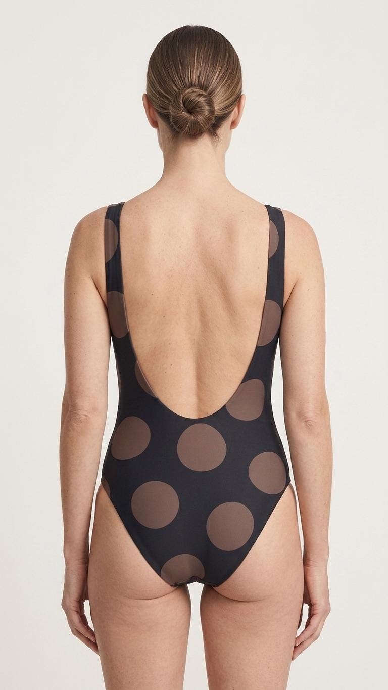 Open-Back One-Piece Swimsuit | Women's Bathing Suit | Fall Lakehouse Retro Swimwear | Large Brown Spots
