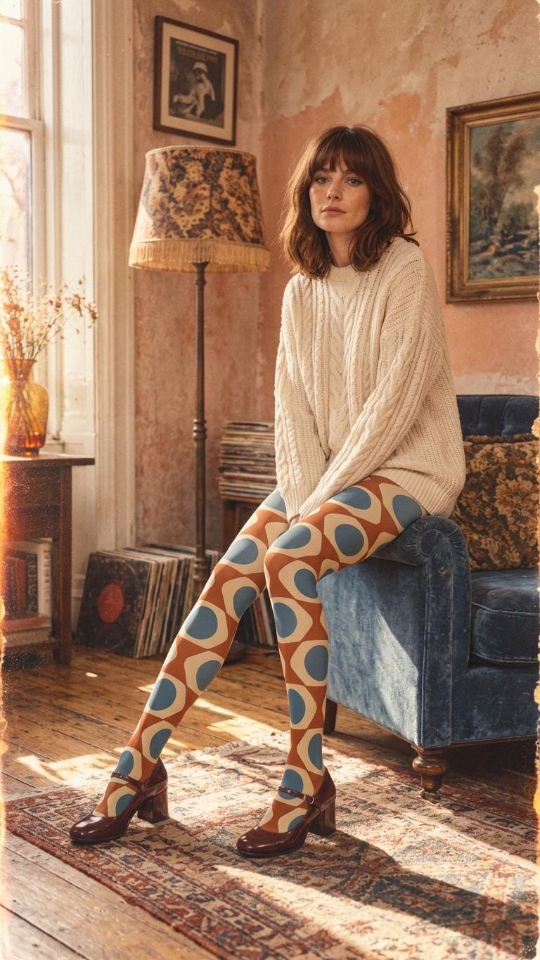 Retro Patterned Tights 2-Pack, Mix and Match Designs, Lightweight Stretch Hosiery