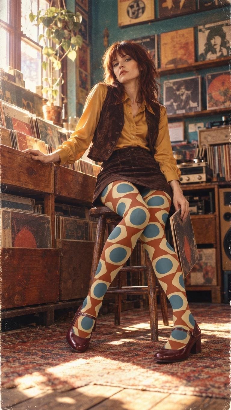 Retro Patterned Tights 2-Pack, Mix and Match Designs, Lightweight Stretch Hosiery