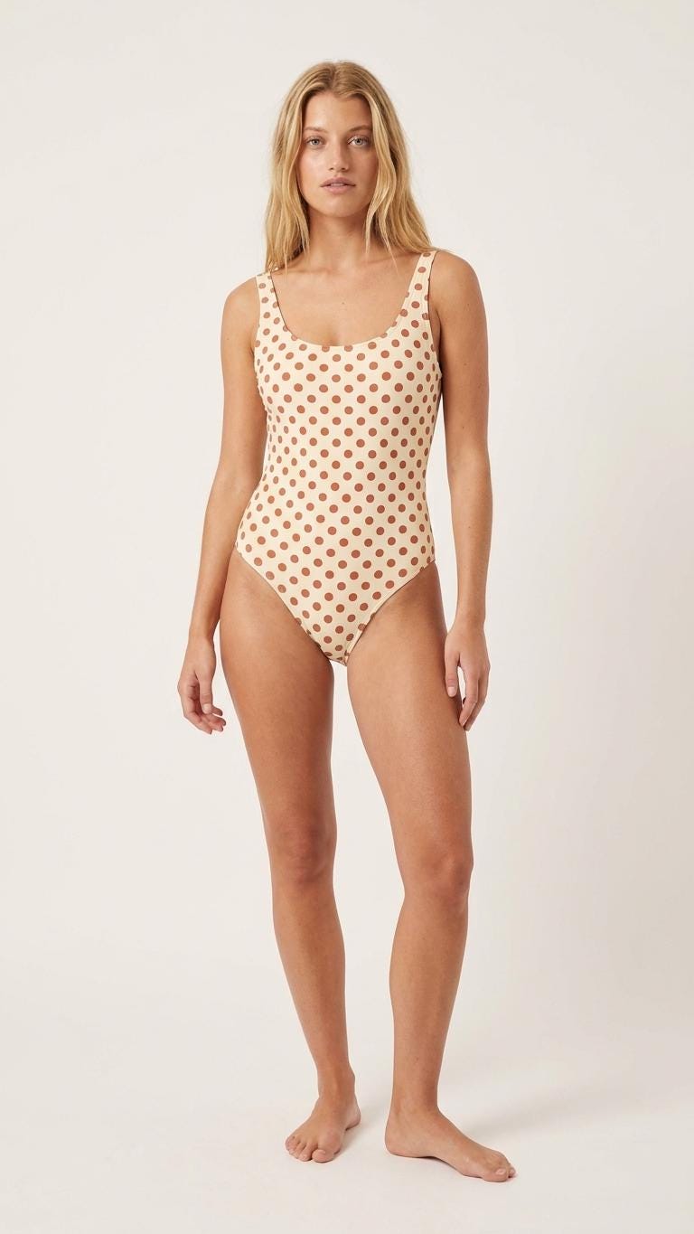 Rustic Polka Dot Open-Back One-Piece Swimsuit | Women's Bathing Suit | Retro Swimwear | Red & Cream