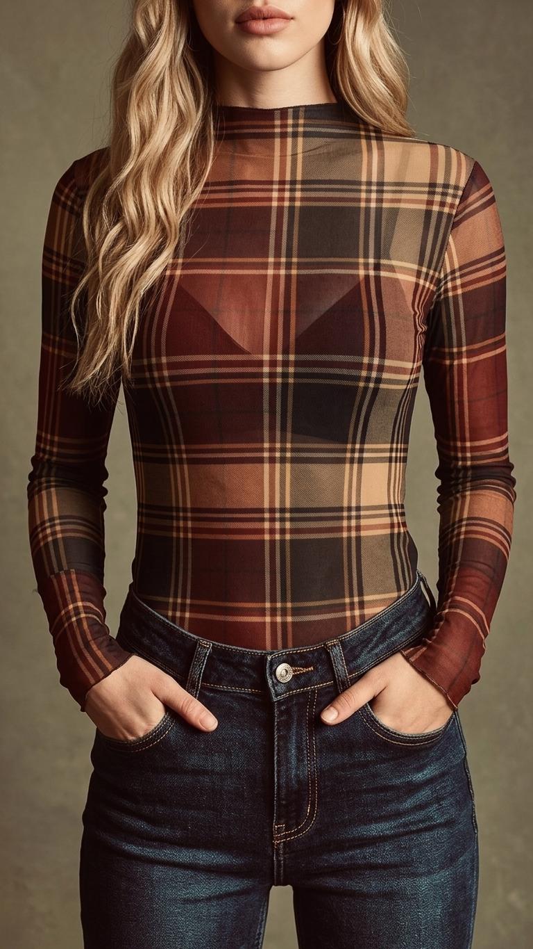 Y2K Women’s Retro Mesh Top, Sheer Long-Sleeve Shirt, Vintage-Inspired Statement Tee - Dark Academia Styles