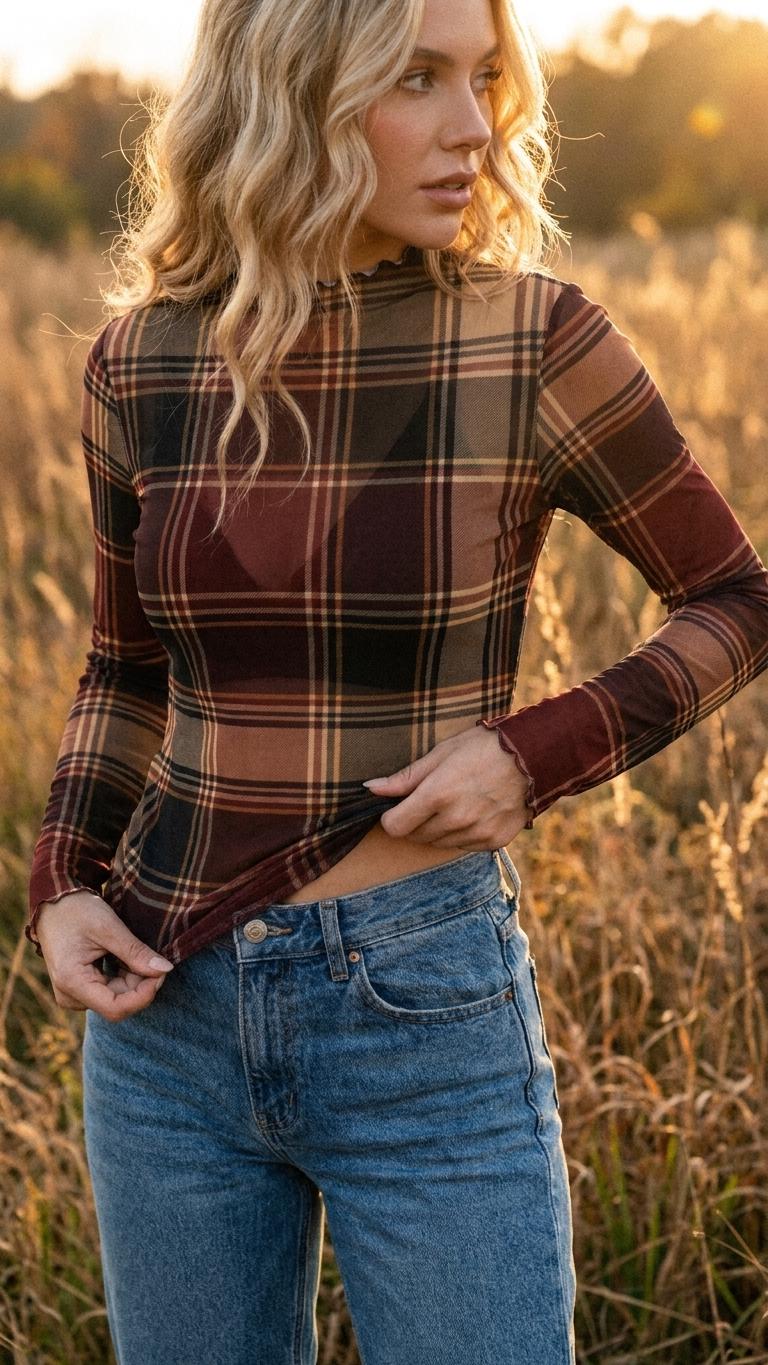 Y2K Women’s Retro Mesh Top, Sheer Long-Sleeve Shirt, Vintage-Inspired Statement Tee - Dark Academia Styles
