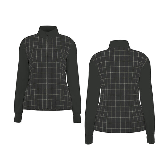 Vampire Art Women's Long Sleeve Thumbhole Jacket - Dark Academia Retro Black Thin Windowpane