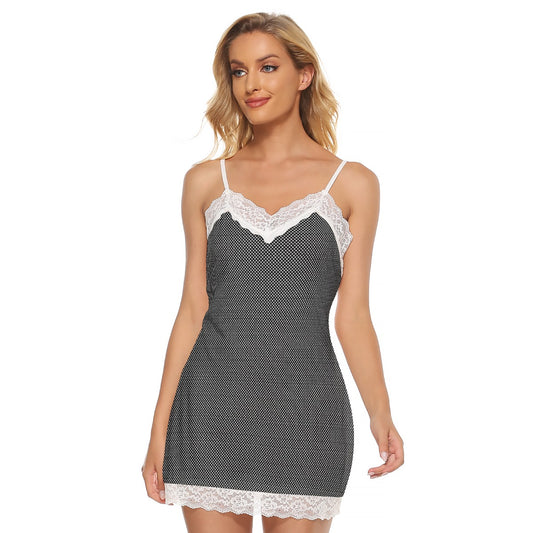 Vampire Art Vintage Victorian Polka Dot Black Women's Cami Dress With Lace Edge