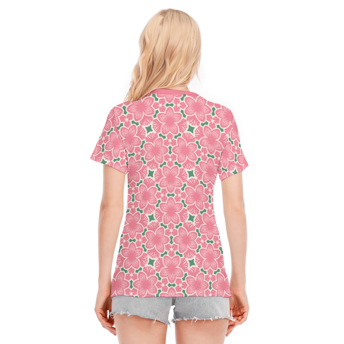 Vampire Art Pink Retro Sixties Surf Floral Women's Round Neck T-Shirt | 190GSM Cotton