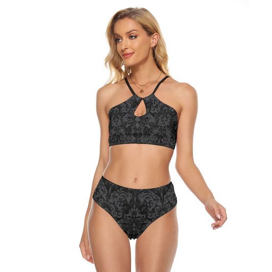 Vampire Art Black Grunge Damask Women's Cami Keyhole One-piece Bikini Swimsuit