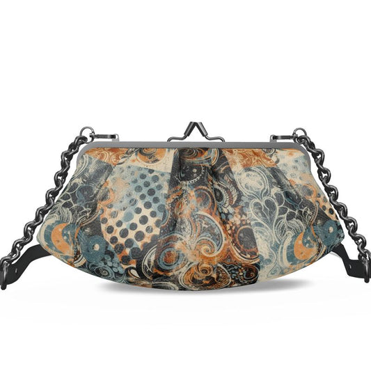 Vampire Art Grunge Victorian Patchwork Premium Nappa Leather Pleated Clutch Bag - Sepia Swirls and Dots