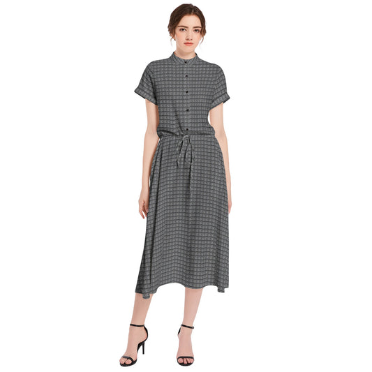 Vampire Art Retro French-style A-line Drawstring Flared Casual Midi Dress - Dark Academia Vintage Grunge Navy Floral