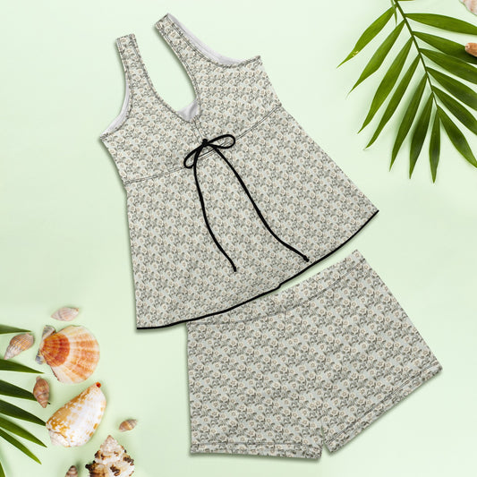 Vampire Art Women's Vest Skirt Split Swimsuit With Shorts - Retro Victorian Flowers