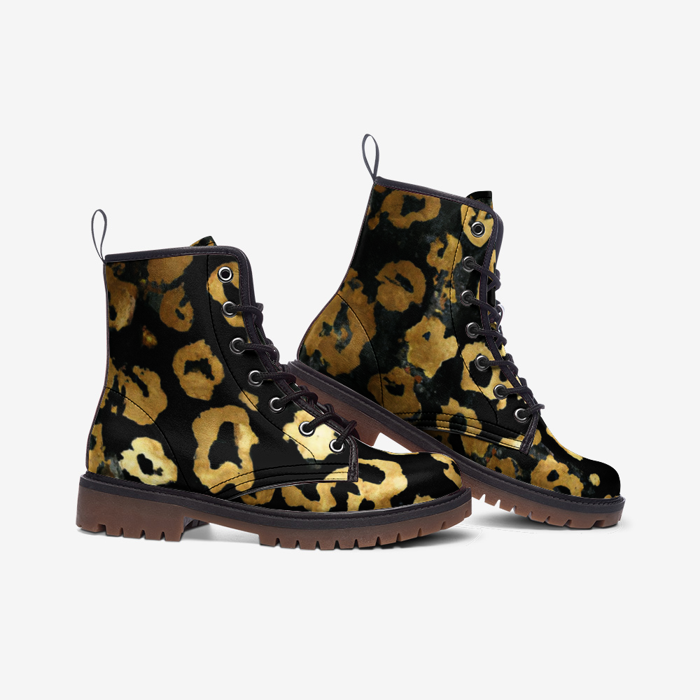 Vampire Art Grunge Golden Leopard Casual Leather Lightweight Boots